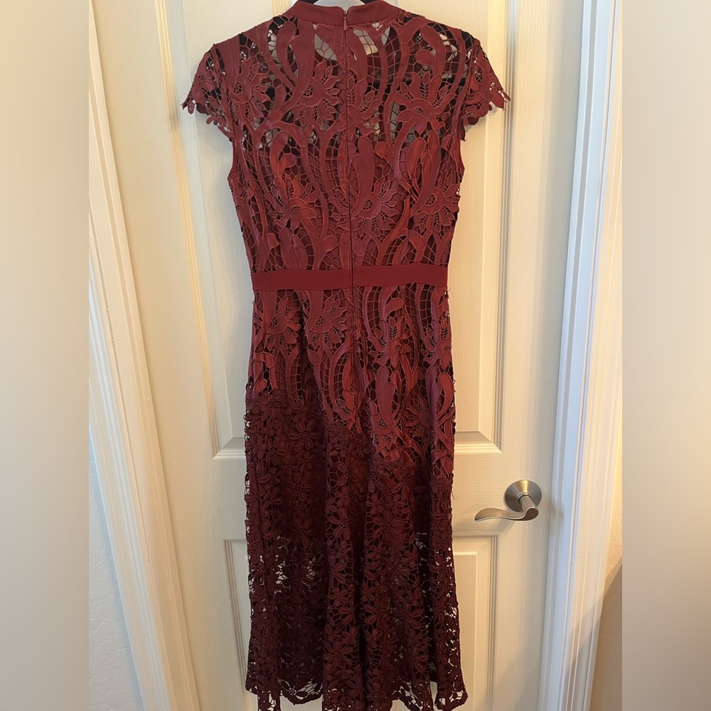ANTONIO MELANI Macie Lace Burgundy Cap Sleeve Dress - Picture 4 of 6